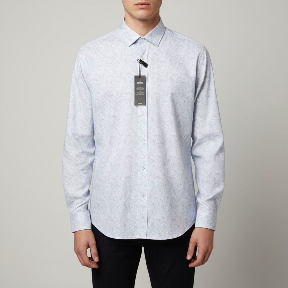 NWT Michael Kors Men Slim-Fit Cotton Linen Palm Leaves Print Dress Shirt.  Size
